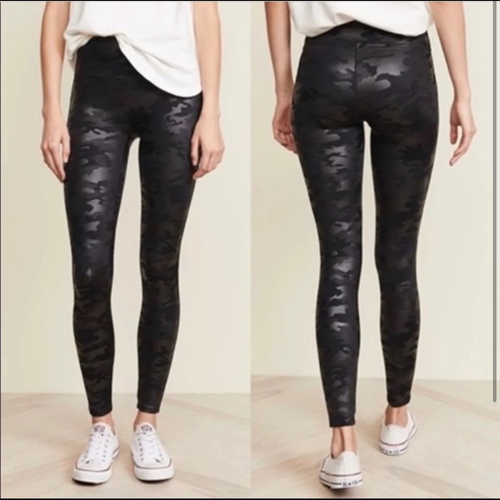 Spanx faux leather camo leggings